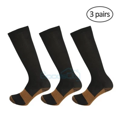 (3 pares) (S-XXL) Calcetines de soporte de compresión de cobre 20-30 mmHg hasta la rodilla hombres mujeres Foto 1 de 4