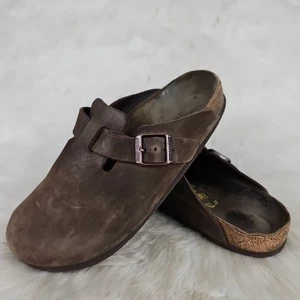 BIRKENSTOCK Brown Leather Slide On Casual Comfort Shoes Womens Size US 7 EUR 38 - Picture 1 of 9