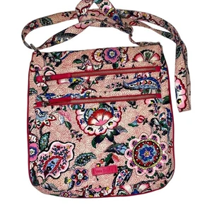 Vera Bradley Crossbody Bag Iconic Triple Zip Hipster Stitched Flowers Cotton - Picture 1 of 4