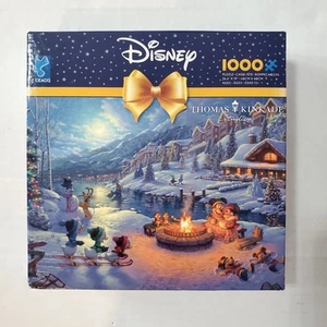 CEACO Mickey and Minnie Christmas Lodge 1000 Piece Jigsaw Puzzle Kinkade Disney - Picture 1 of 7