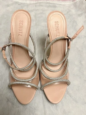 SCHUTZ Correa al Tobillo Cuero Estrás Louise Embellecido Zapatos Sandalia Tacón 11 Foto 1 de 4