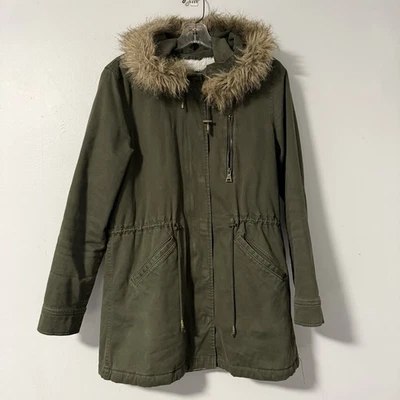 Abrigo Chaqueta Parka Banana Republic Piel Sintética Sarga Verde Oliva Forrado de Vellón M Foto 1 de 4