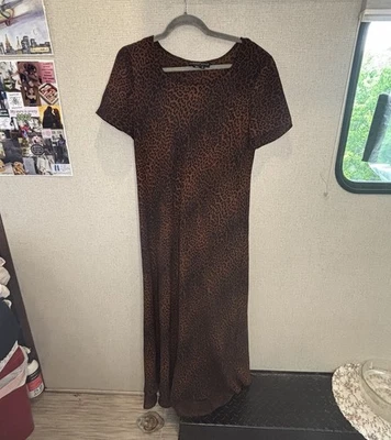 Vestido midi artístico vintage Carole Little USA leopardo talla 14 estampado animal de gasa Foto 1 de 4