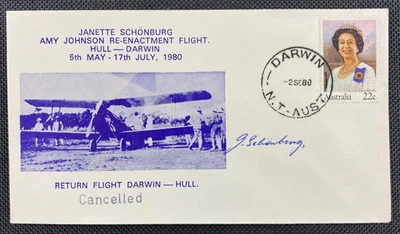1980 Amy Johnson Re-Enactment Flight Hull-Darwin SIGNED Pilot Janette Schönburg - image 1 of 2