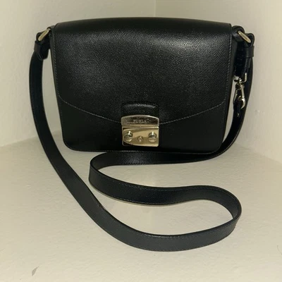 Furla Italy Metropolis Mini Leather Black Crossbody Bag Clutch Purse Strap - Image 1 of 4