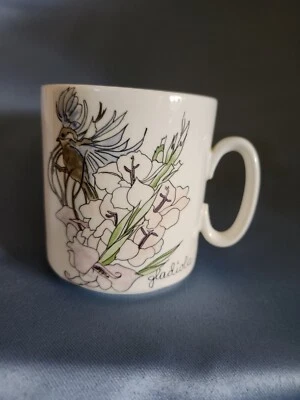 RARO! Caneca Villeroy & Boch floral flor GLADIOLA 10 oz feita em Luxemburgo - Imagem 1 de 4