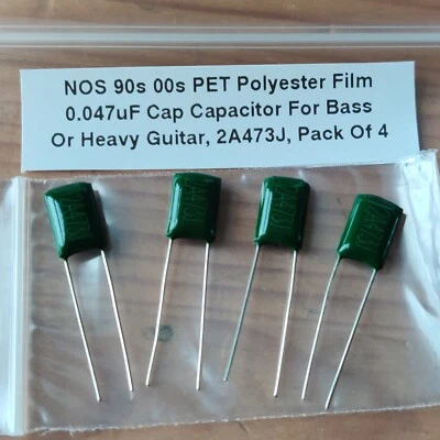 NOS 90s 00s Green Guy 2A473J PET Cap Capacitors X4 Pack 0.047uF For Bass Guitar - Image 1 of 3