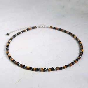 Natural Triple Protection Hematite Black Obsidian Tiger's Eye Stone Beads Choker - Picture 1 of 4