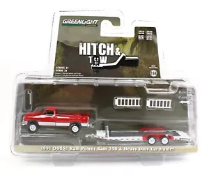 1:64 GreenLight *HITCH & TOW 31* Red 1991 Dodge Ram 250 & Flatbed Trailer NIP! - Picture 1 of 1