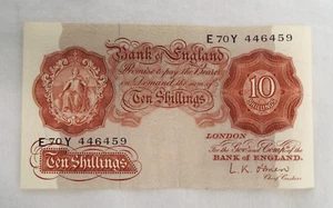 Bank of England 10 Ten Shillings Banknote 1955-1960 Great Britain O'Brien E70Y - Picture 1 of 14