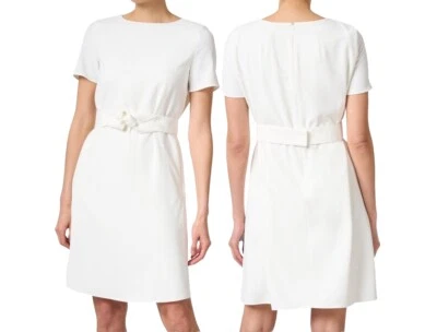 NUEVO CON ETIQUETAS $425 Vestido Vaina Emporio Armani Blanco Cinturón Fluido Forrado Crepé Talla::EU 48/12 Foto 1 de 4