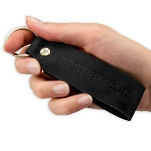 " Samui " Keychain Engraving Best Papa Tumatsch-Leder Real Leather Black - Picture 1 of 11