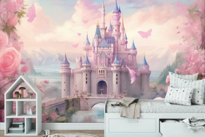 Baby искусства обои Magic розовый замок девочек комнаты большой настенные росписи эксклюзивный - Изображение 1 из 3