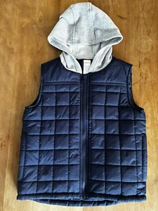 Gymboree Boys Puffer Vest Sz Small 5-6 Navy Blue w/ grey jersey hood casual wear - Picture 1 of 4