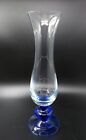 Stunning Clear Glass Vase With Cobalt Foot 25.75cm Tall