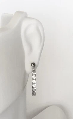 Brincos de argola novos assinados SUN prata esterlina 925 argolas de safira branca clara 3/4” - Imagem 1 de 3