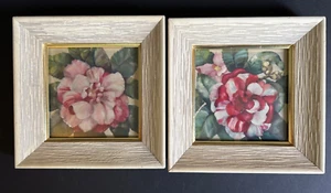 Vintage Ann Cochran Floral Prints Square Textured Frames Set 2 Cottage Core MCM - Picture 1 of 15