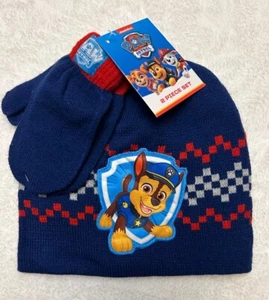 Paw Patrol (Chase) Invierno Tobogán Gorro y Mitones Conjunto - Edades 2-5 Nuevo con Etiquetas - Imagen 1 de 6