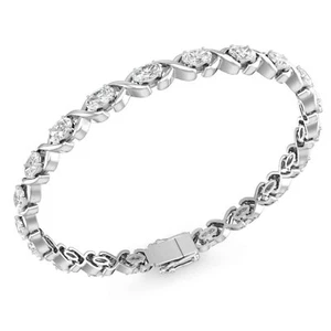 6Ct Oval Cut Simulate Diamond X Bar Shape Tennis Bracelet 14K White Gold Plated - Picture 1 of 8