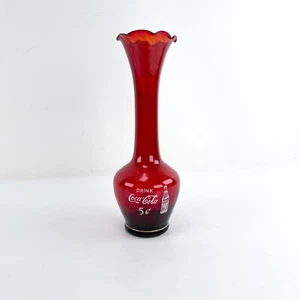 Vintage Coca-Cola Rubinrot Getränk Cola 5 Cent Glas Vase 8" Retro dünnes Glas - Bild 1 von 10