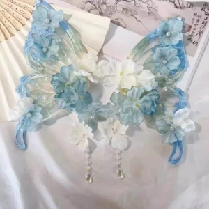 Butterfly Silk Flower Hair Clip Ancient Hanfu Headdress Flower Tassel Accessory  - Picture 1 of 12