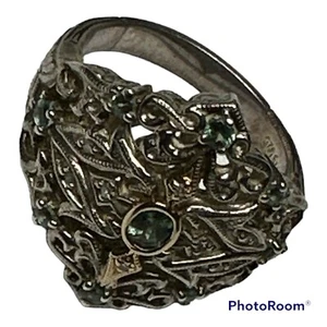 14K WG & 925 Sterling Silver Topaz & Peridot Ring w/emerald Size9 - Picture 1 of 6