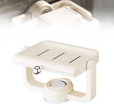 Soporte para bandeja de jabón con ventosa giratoria 360°, bandeja de jabón autodrenable sin taladrar Foto 1 de 4