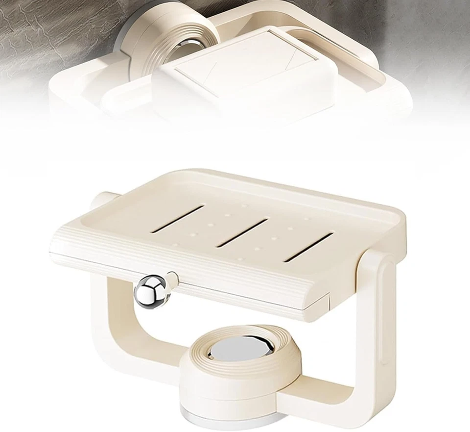 Soporte para bandeja de jabón con ventosa giratoria 360°, bandeja de jabón autodrenable sin taladrar Foto 1 de 4