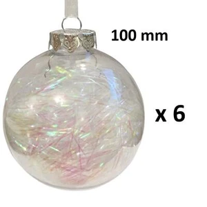 Christmas Decoration Luxury 100mm Iridescent Lametta Filled Silver Top Bauble - Picture 1 of 3