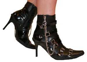 Botas al tobillo negras patente y correa de PU hebilla y cadena tacón de aguja Electra Reino Unido 7 40 - Imagen 1 de 3