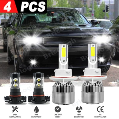 For Dodge Challenger 2009-2014 4X 6000K White LED Headlights & Fog Light Bulbs - Image 1 of 4