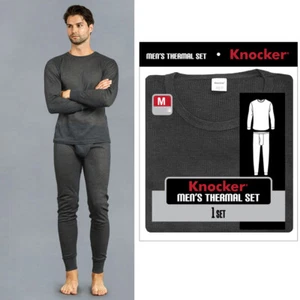 Men Thermal Pajama Set Knocker Long Sleeve Pants Sleep Grey M - Picture 1 of 1