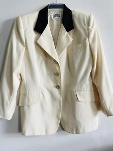 Morgan Miller Cream Ivory Blazer Jacket Black Collar Gold Buttons Womens Size 14 - Picture 1 of 10