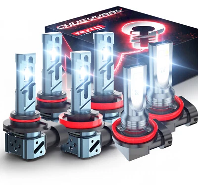 Combo 9005+H11+H11 LED Headlight Kit Fog light Bulbs High Low Beam 6000K White A - Image 1 of 4