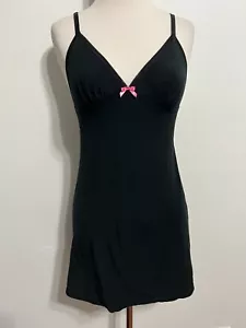Betsey Johnson Intimates Sleeveless Chemise Matte Black Knit Fuchsia Bow Size S - Picture 1 of 18