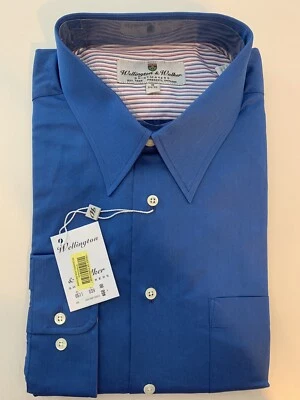 CAMISA SOCIAL MASCULINA AZUL WELLINGTON & WALKER 85 34/35 NOVA COM ETIQUETAS US$ 55 MSRP MANGA LONGA - Imagem 1 de 4