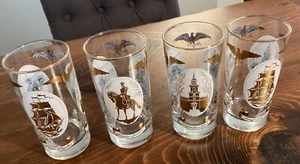 Vintage Libbey Gold Highball Glass Set of 4 Andrew Jackson Perry’s Ship - Picture 1 of 7