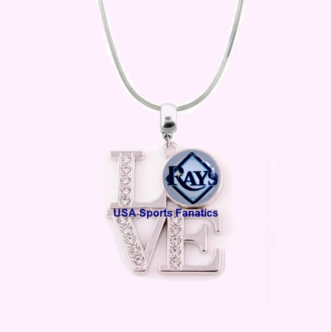 MLB - Tampa Bay Rays 925 Sterling Silver Team Love Necklace With Rhinestones Cover