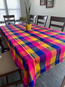 Authentic Geometric Multicolor Guatemalan Cotton Tablecloth. AA.5. - Picture 1 of 8