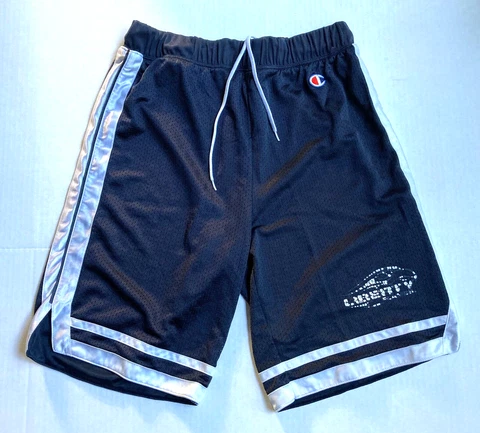 Vtg Champion Liberty University LU Flames Basketball LAX Shorts Men M Navy Silky Cover