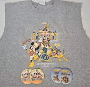 Disneyland 50th Happiest Homecoming Gray Sleeveless Tshirt And 4 Buttons - Picture 1 of 8