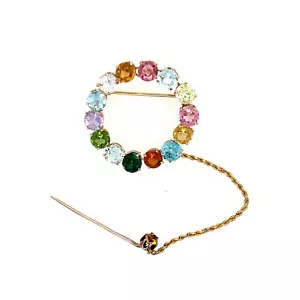 14k Rose Gold Multi-Gemstone Brooch and Pin - Picture 1 of 11