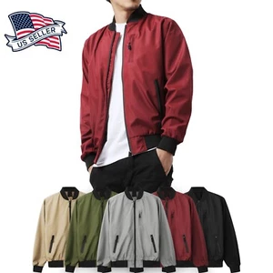 Mens BOMBER Windbreaker JACKET Tech Lightweight Waterproof Hip Hop Casual - Picture 1 of 12