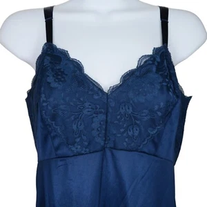 Full Length Dress Slip S Blue Lace Nylon Slip Nightgown Glam New Vintage 70s USA - Picture 1 of 13