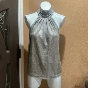 Maeve by anthropology shiny sleeveless open back blouse - Picture 1 of 6