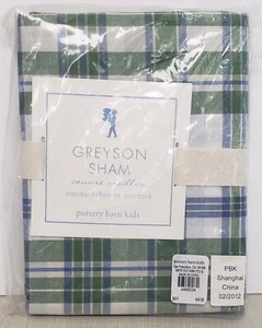 Pottery Barn Kids Valance Greyson Sham nwt Green Blue Plaid - Picture 1 of 2
