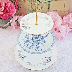 Handmade 3 Tier Cake Stand Unique Blue and White Floral Tiered Dessert Stand - Picture 1 of 10