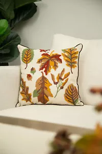 Glitzhome Fall Thanksgiving Embroidered Leaves Pillow Sofa Waist Throw Cushion - Picture 1 of 9