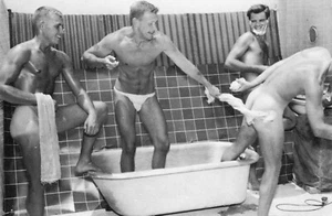 HORSEPLAY Snap-A-Shot Cards Vintage Male Gay Interests Bathroom Fun Postcard 4x6 - Picture 1 of 2