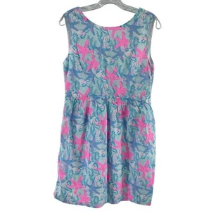 Vineyard Vines Blue & Pink Starfish Print Fit & Flare Dress Girls’ Size 16 NWT - Picture 1 of 4